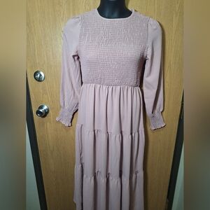 Pink Smocked Maxi Dress with Bishop Sleeves